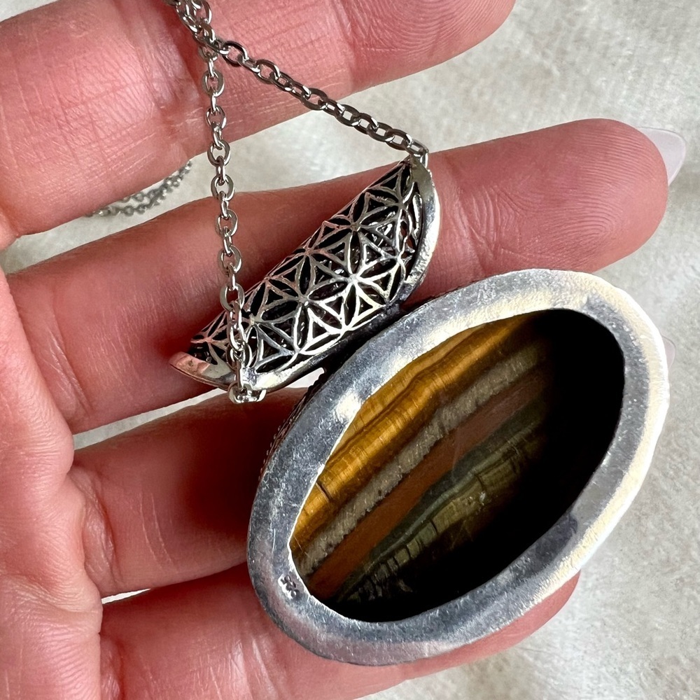 925 You Choose! Sacred Geometry TIGERS EYE Necklace Pendant - Picture 9 of 9